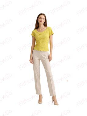 ZARA Yellow Textured Stretch Knit Top Asymmetric Neck Short Sleeve Size S